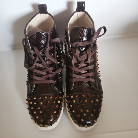 New Barocco LA Men's High-Top Sneakers Brown Leather Studded